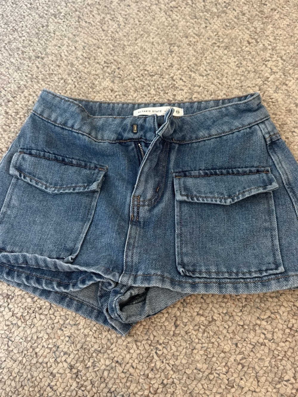 Altar'd State Blue Denim Cargo Pocket Shorts